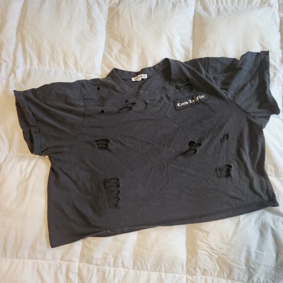 Love & Lazy Days T-Shirt Women's Small Gray Distressed Cropped Como La Flor XL - Picture 2 of 7